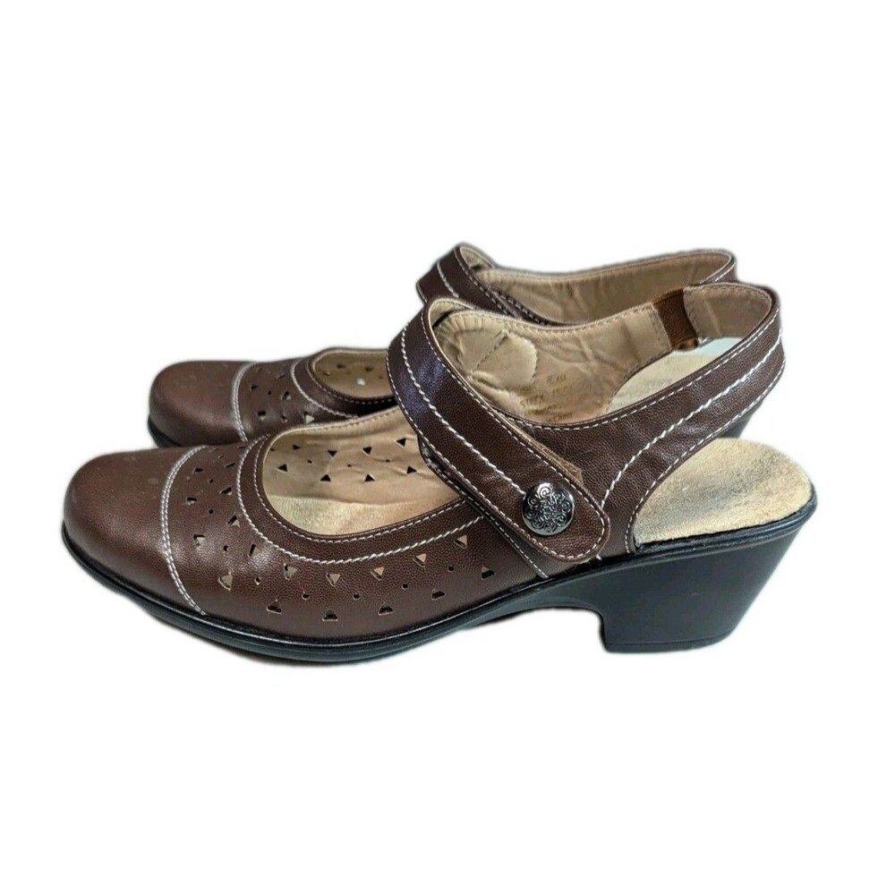 Aerocushion Abigail Brown Laser Cut Mary Jane Slingback Shoes Memory Foam 7.5M